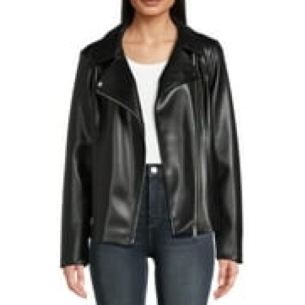 Time and Tru Women's Classic Black Vegan Leather Jacket